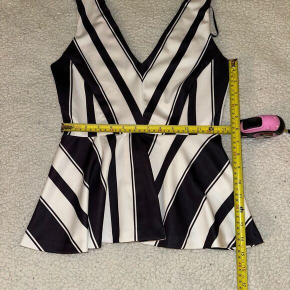 H&M Small Chevron Peplum Zipper Back Tank Top Black White Stripes Gently Worn - Picture 8 of 8